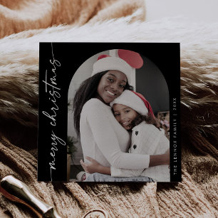 Boho Chic Dark Black Photo Unique Merry Christmas Holiday Card