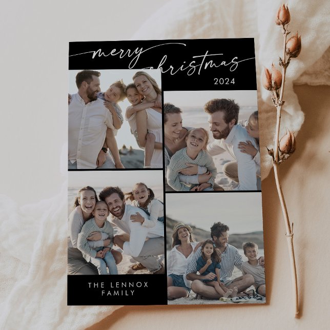 Boho Chic Dark Black Xmas Photo Unique Christmas Holiday Card (Creator Uploaded)