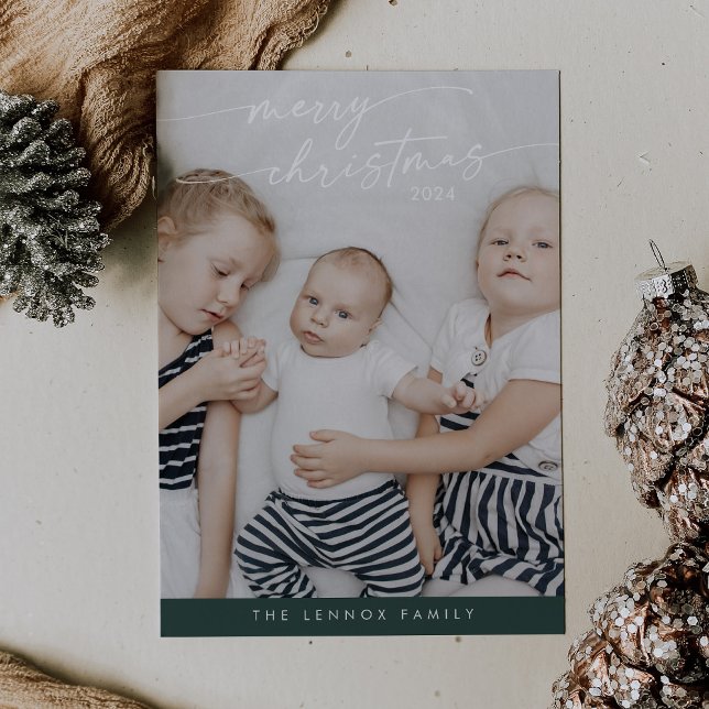 Boho Chic Dark Green Cute Unique Photo Christmas Holiday Card (Creator Uploaded)