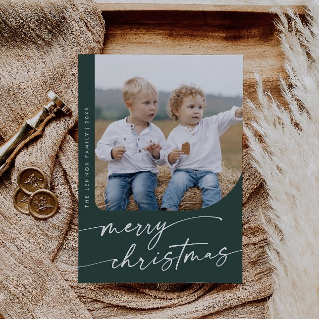 Boho Chic Dark Green DIY Simple Photo Christmas Holiday Card (Creator Uploaded)