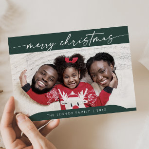 Boho Chic Dark Green Easy Modern Photo Christmas Holiday Card