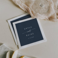 Boho Chic Dark Navy Blue Monogram Wedding Napkins