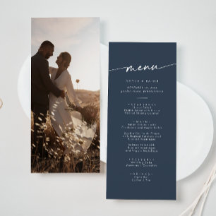 Boho Chic Dark Navy Blue Photo Wedding Menu