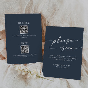 Boho Chic Dark Navy Blue QR Code Details RSVP Card