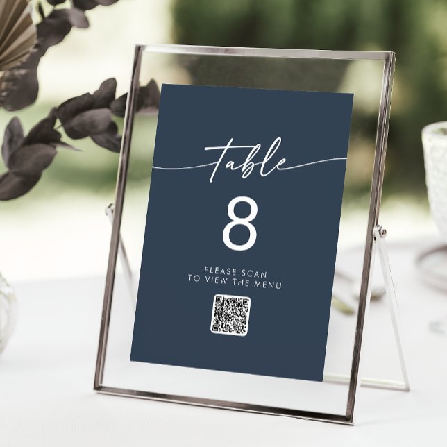 Boho Chic Dark Navy Blue QR Code Table Numbers (Creator Uploaded)