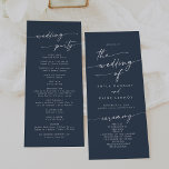 Boho Chic Dark Navy Blue Tea Length Wedding Program<br><div class="desc">This boho chic dark navy blue tea length wedding program is perfect for a minimalist wedding ceremony. The muted and moody neutral dark blue modern bohemian design features simple rustic calligraphy with a unique yet classic style. Personalise your wedding program with you names, wedding date, location, order of service, wedding...</div>