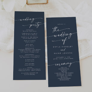 Boho Chic Dark Navy Blue Tea Length Wedding Program