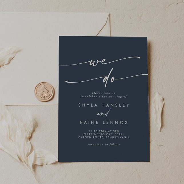 Boho Chic Dark Navy Blue We Do Wedding Invitation (Creator Uploaded)