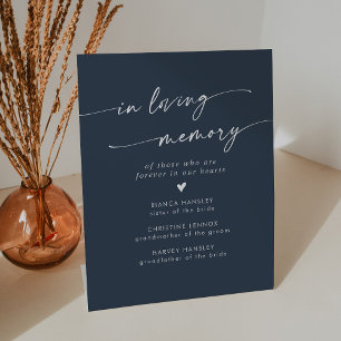 Boho Chic Dark Navy Blue Wedding In Loving Memory Pedestal Sign