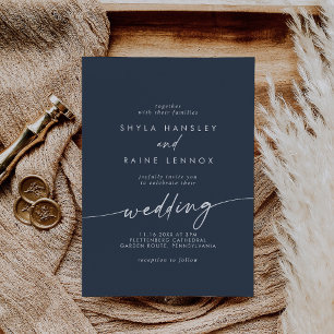 Boho Chic Dark Navy Blue Wedding Invitation