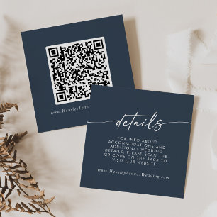 Boho Chic Dark Navy Blue Wedding QR Code Details Enclosure Card
