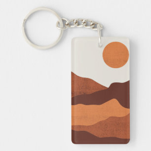 Boho Chic Desert Mountains Landscape Abstract Key Ring