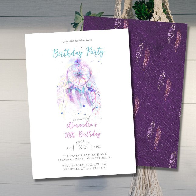 Boho Chic Dream Catcher Purple Any Age Birthday Invitation (Creator Uploaded)