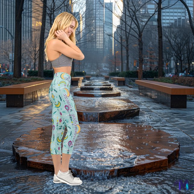 Boho Chic Dreams - Pastel Blues & Bright Yellows Capri Leggings (Creator Uploaded)