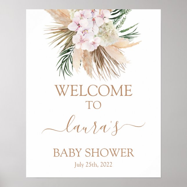 Boho chic Dried Palms Baby Shower Welcome sign (Front)