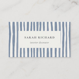 Boho Chic Dusky Blue Watercolor Hand Drawn Strips Business Card