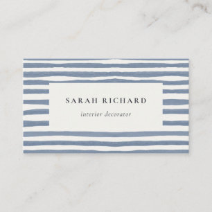 Boho Chic Dusky Blue Watercolor Hand Drawn Strips Business Card