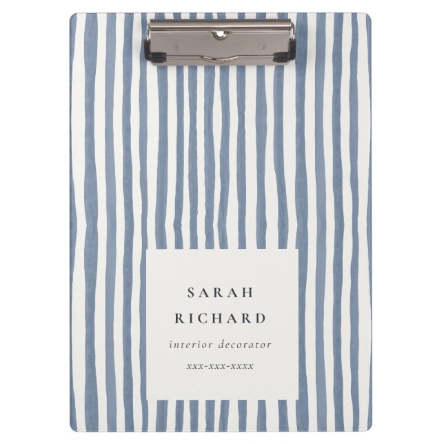 Boho Chic Dusky Blue Watercolor Hand Drawn Strips Clipboard (Front)
