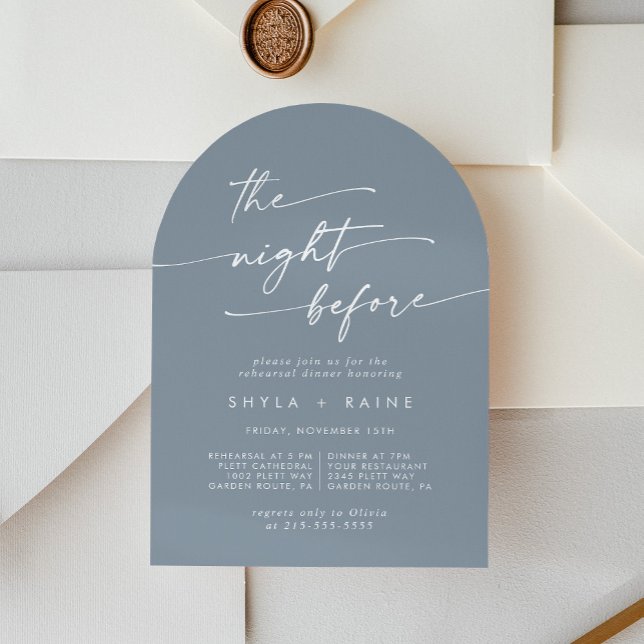 Boho Chic Dusty Blue Arch Rehearsal Dinner Invitation (Creator Uploaded)