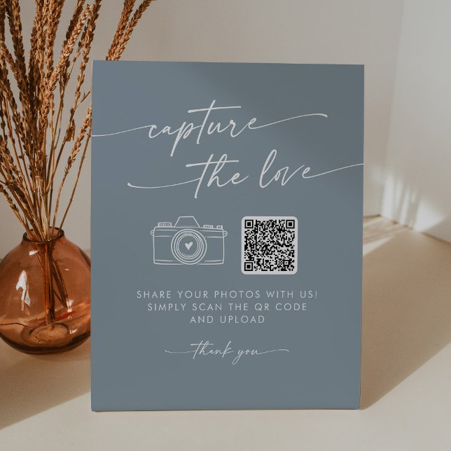 Boho Chic Dusty Blue Capture the Love Wedding Pedestal Sign (Creator Uploaded)
