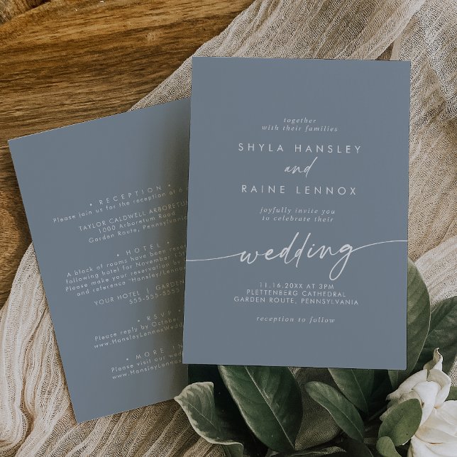 Boho Chic Dusty Blue Front and Back Wedding Invitation (Creator Uploaded)
