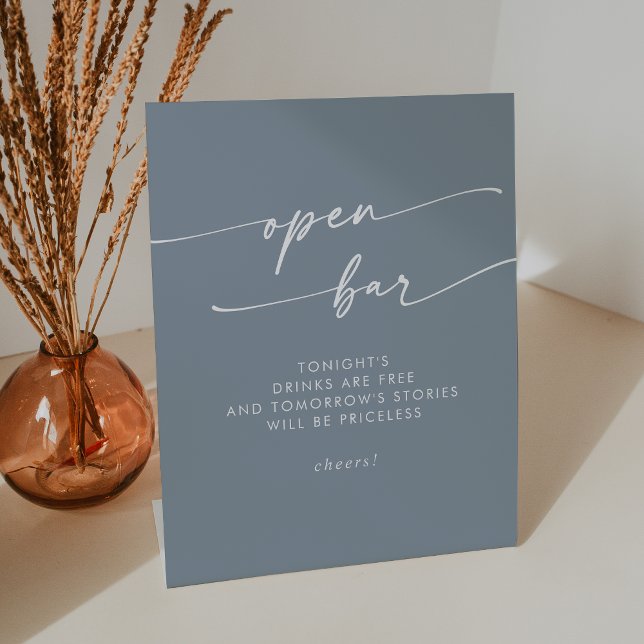 Boho Chic Dusty Blue Open Bar Wedding Pedestal Sign (Boho Chic Dusty Blue Open Bar Wedding Pedestal Sign)
