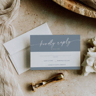 Boho Chic Dusty Blue Simple Wedding RSVP Card