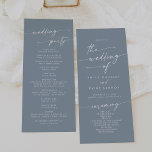 Boho Chic Dusty Blue Tea Length Wedding Program<br><div class="desc">This boho chic dusty blue tea length wedding program is perfect for a minimalist wedding ceremony. The neutral light blue grey modern bohemian design features simple rustic calligraphy with a unique yet classic style. Personalise your wedding program with you names, wedding date, location, order of service, wedding party and optional...</div>