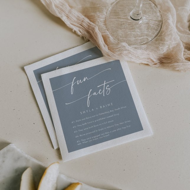 Boho Chic Dusty Blue Wedding Fun Fact Napkins (Creator Uploaded)