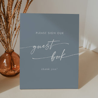 Boho Chic Dusty Blue Wedding Guest Book Pedestal Sign
