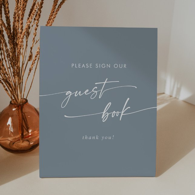Boho Chic Dusty Blue Wedding Guest Book Pedestal Sign (Creator Uploaded)