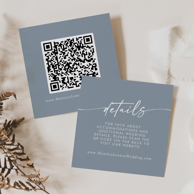 Boho Chic Dusty Blue Wedding QR Code Details Enclosure Card (Creator Uploaded)