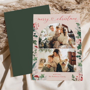 Boho Chic Dusty Pink Botanical Photo Christmas Holiday Card