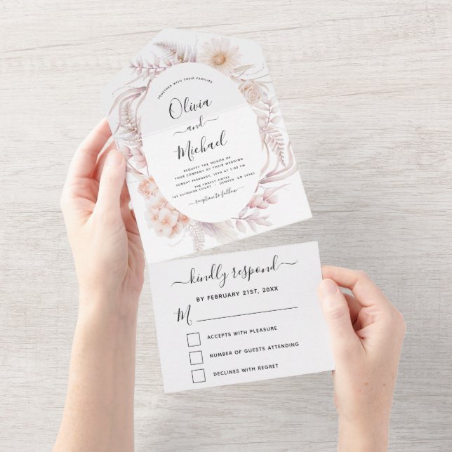 Boho Chic Dusty Pink Desert Wedding  All In One In All In One Invitation (Tearaway)