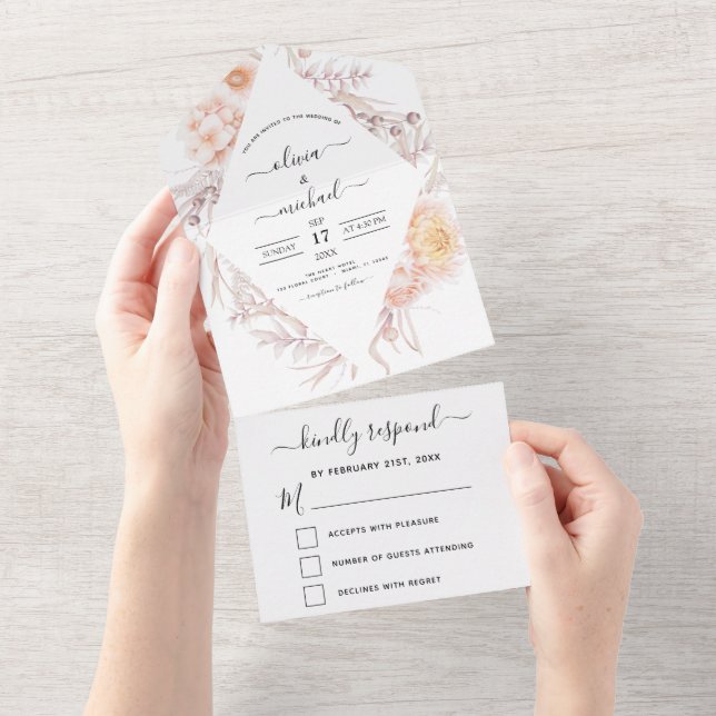 Boho Chic Dusty Pink Desert Wedding RSVP All In One Invitation (Tearaway)