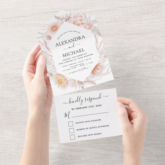 Boho Chic Dusty Pink Desert Wedding RSVP All In One Invitation (Tearaway)