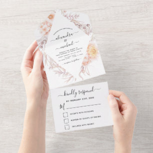 Boho Chic Dusty Pink Desert Wedding RSVP All In One Invitation