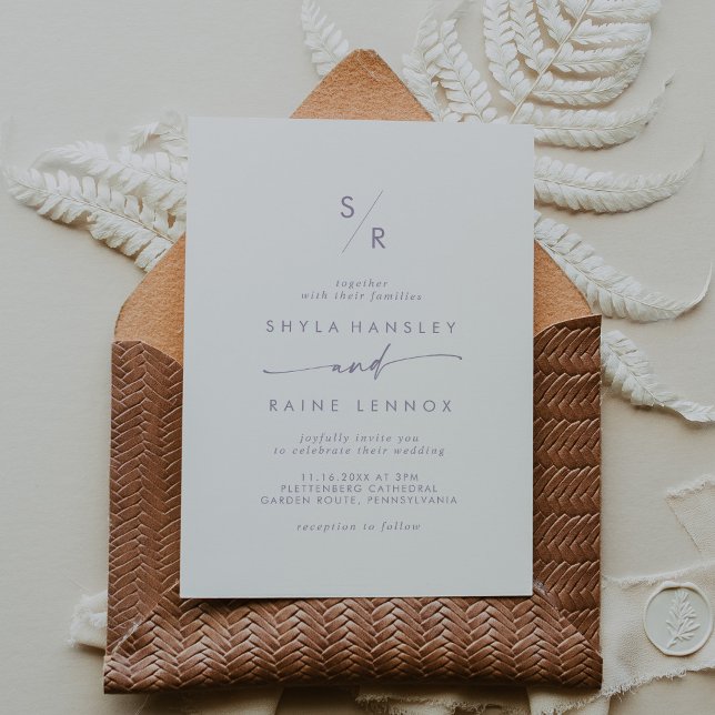 Boho Chic Dusty Purple Monogram Wedding Invitation (Creator Uploaded)