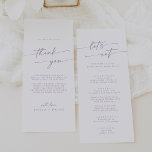 Boho Chic Dusty Purple Thank You and Wedding Menu<br><div class="desc">This boho chic dusty purple thank you and wedding menu is perfect for a minimalist wedding. The light lavender purple and white modern bohemian design features simple rustic calligraphy with a unique yet classic style. Personalise the back of your menu table card with a thoughtful thank you note to your...</div>