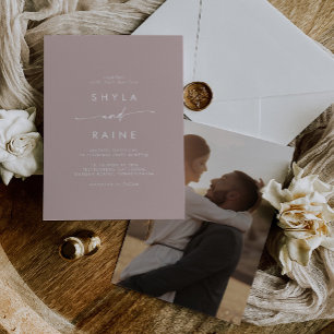 Boho Chic Dusty Rose Pink Casual Photo Wedding Invitation
