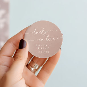 Boho Chic Dusty Rose Pink Lucky In Love Favour Classic Round Sticker