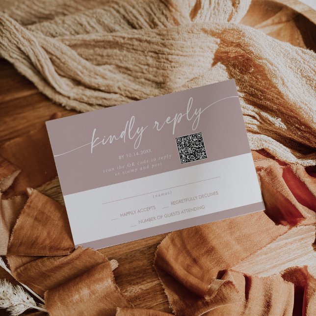 Boho Chic Dusty Rose Pink Mail In and QR Code RSVP Card (Creator Uploaded)