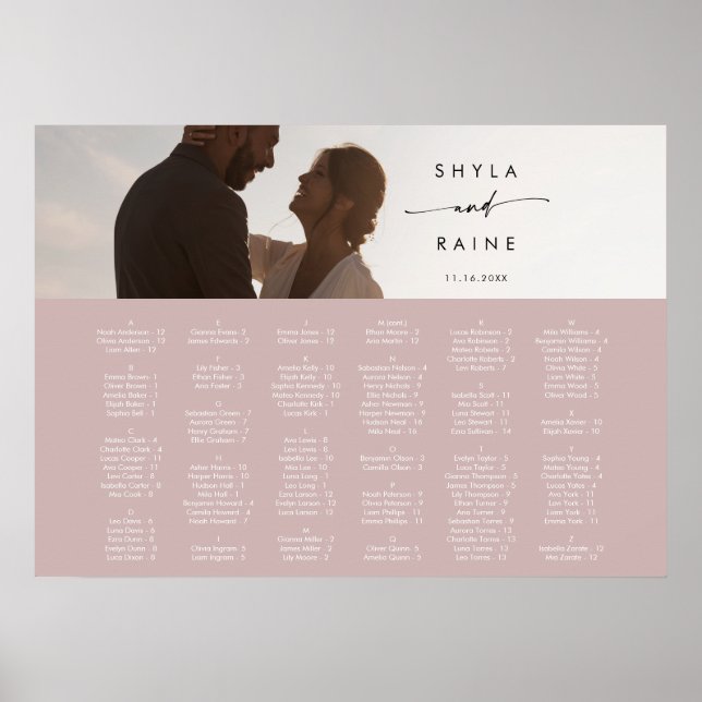 Boho Chic Dusty Rose Pink Picture Seating Chart (Front)