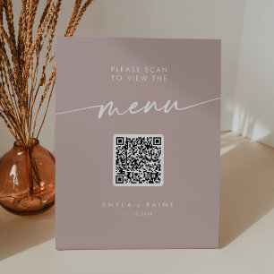Boho Chic Dusty Rose Pink QR Code Wedding Menu Pedestal Sign