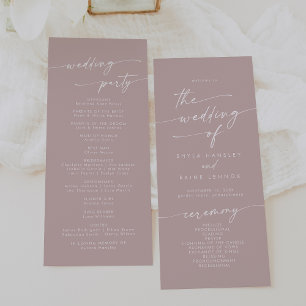 Boho Chic Dusty Rose Pink Tea Length Wedding Program