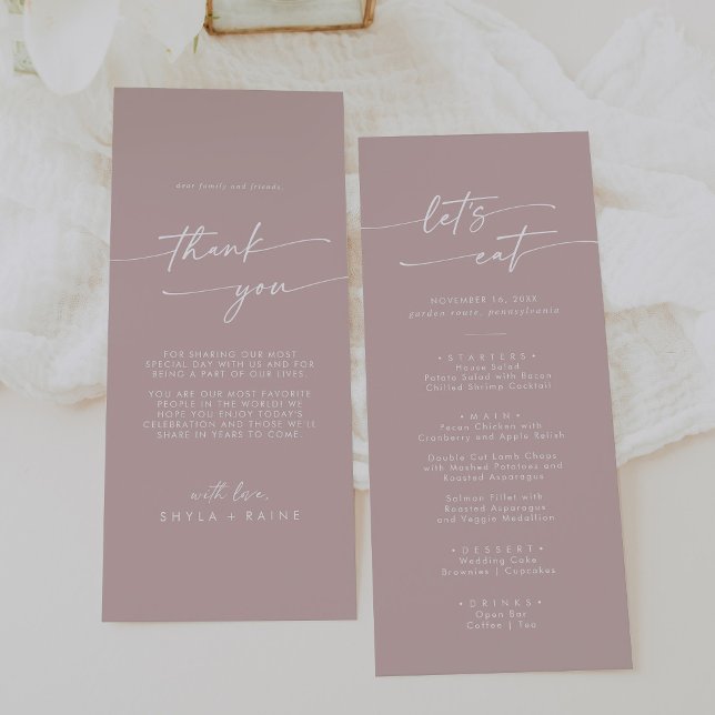 Boho Chic Dusty Rose Pink Thank You and Wedding Menu (Creator Uploaded)