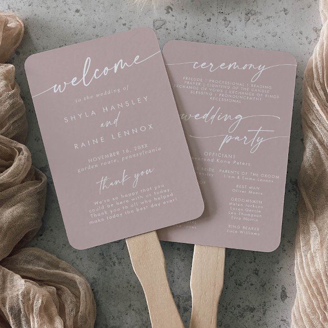 Boho Chic Dusty Rose Pink Wedding Program Hand Fan (Creator Uploaded)