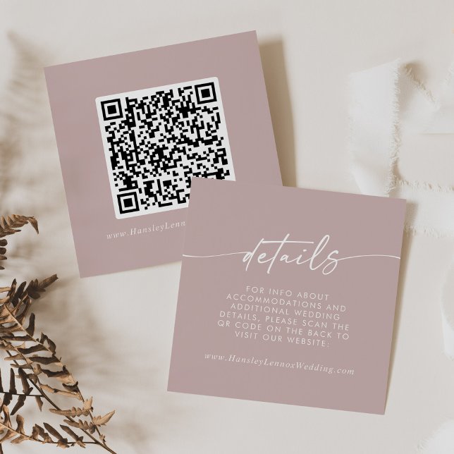 Boho Chic Dusty Rose Pink Wedding QR Code Details Enclosure Card (Creator Uploaded)