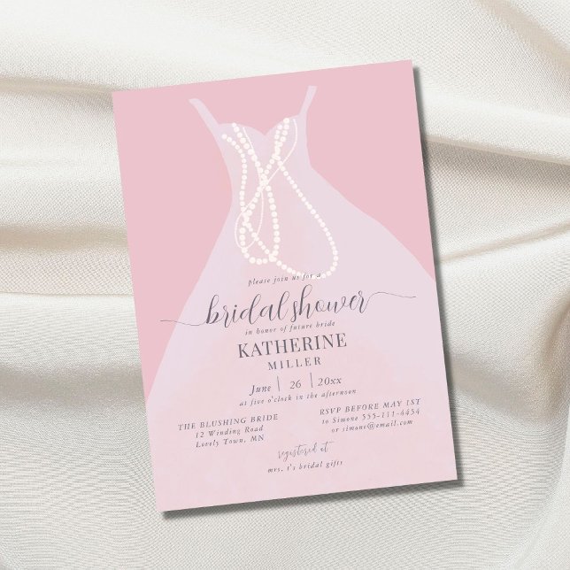 Boho Chic Elegant Dress Pearls Pink Bridal Shower Invitation (Creator Uploaded)