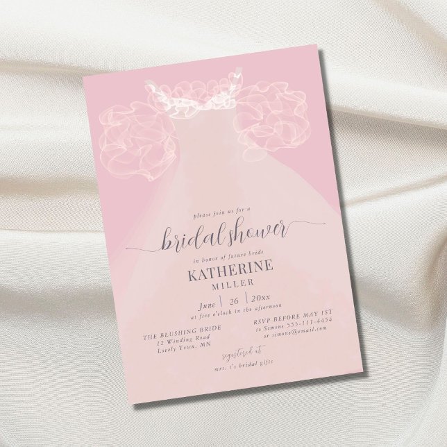Boho Chic Elegant Dress Pink Ruffles Bridal Shower Invitation (Creator Uploaded)